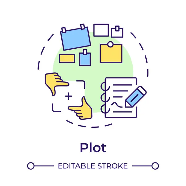 stock vector Plot multi color concept icon. Story board, storytelling. Cinematography, film plot. Round shape line illustration. Abstract idea. Graphic design. Easy to use in infographic, presentation