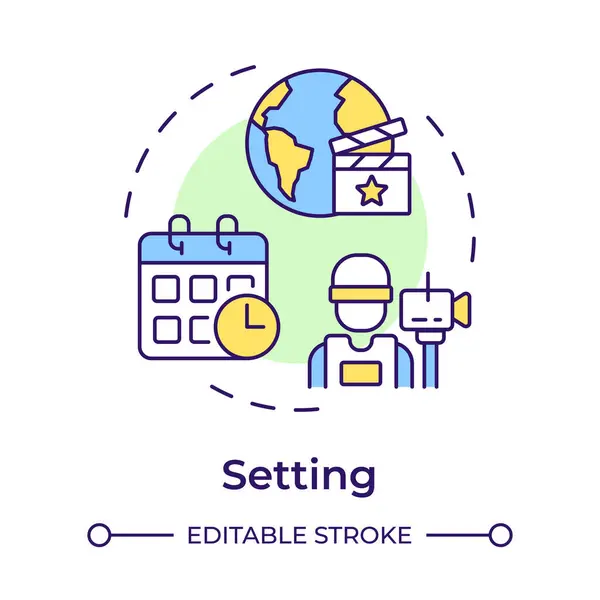 stock vector Story setting multi color concept icon. Filmmaking, screenwriting. Film narrative. Round shape line illustration. Abstract idea. Graphic design. Easy to use in infographic, presentation