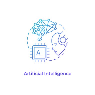 Yapay zeka mavi gradyan konsept simgesi. Bilişsel hesaplama. Makine öğrenme teknolojisi. Robot bilimi. Yuvarlak şekil çizimi. Soyut bir fikir. Grafik tasarımı. Makalede kullanması kolay