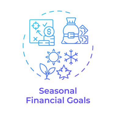 Mevsimsel finansal hedefler mavi gradyan konsept ikonu. Tatiller ve özel etkinlikler. Alışverişe. Perakende stratejisi. Yuvarlak şekil çizimi. Soyut bir fikir. Grafik tasarımı. Sunumda kullanması kolay
