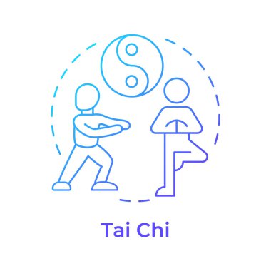 Tai Chi mavi gradyan kavram simgesi. Dövüş sanatı, geleneksel tıp. Ruhsal iyileşme. Yuvarlak şekil çizimi. Soyut bir fikir. Grafik tasarımı. Bilgide ve sunumda kullanması kolay