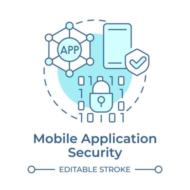 Mobil uygulama güvenliği yumuşak mavi konsept simgesi. Yönetimi, entegrasyonu değiştirir. Yuvarlak şekil çizimi. Soyut bir fikir. Grafik tasarımı. Bilgide ve sunumda kullanması kolay
