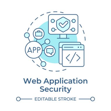 Web uygulaması güvenlik yumuşak mavi konsept simgesi. Api arayüzü, SDLC. Veri koruması. Yuvarlak şekil çizimi. Soyut bir fikir. Grafik tasarımı. Bilgide ve sunumda kullanması kolay
