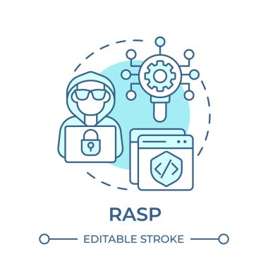 RASP yumuşak mavi konsept simgesi. Savunmasızlık değerlendirmesi, siber güvenlik. Etik hackleme. Yuvarlak şekil çizimi. Soyut bir fikir. Grafik tasarımı. Bilgide ve sunumda kullanması kolay