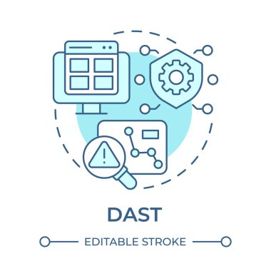 DAST yumuşak mavi konsept simgesi. Dinamik analiz, web uygulaması. Güvenlik testi. Yuvarlak şekil çizimi. Soyut bir fikir. Grafik tasarımı. Bilgide ve sunumda kullanması kolay