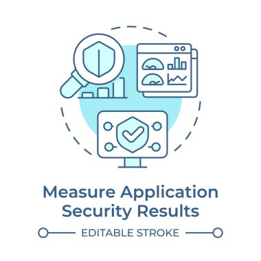 Uygulama güvenlik sonuçları yumuşak mavi konsept simgesi. Risk değerlendirmesi, istatistikler. Yuvarlak şekil çizimi. Soyut bir fikir. Grafik tasarımı. Bilgide ve sunumda kullanması kolay