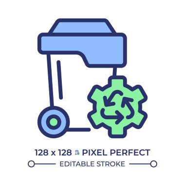 Atık yönetimi piksel mükemmel RGB renk simgesi. Kirlilik azalıyor. Çöp öğütücü kutusu. Kaynak yönetimi, sıralama. İzole vektör çizimi. Basit bir çizgi çizimi. Düzenlenebilir vuruş