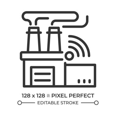 Akıllı endüstri pikseli mükemmel doğrusal simge. Üretim ortamı, üretim. Fabrika, otomasyon, iot. İnce çizgili çizim. Contour sembolü. Vektör çizimi. Düzenlenebilir vuruş