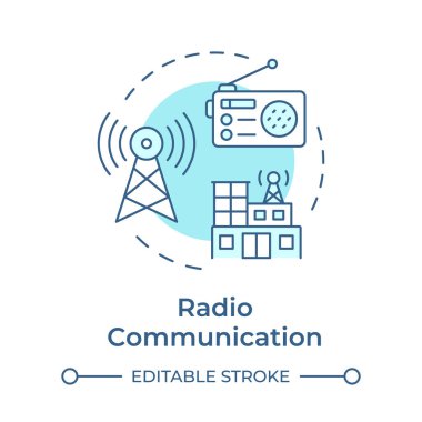 Radyo iletişimi yumuşak mavi konsept simgesi. Verici ve alıcı. Yayın istasyonu. Telekom formu. Yuvarlak şekil çizimi. Soyut bir fikir. Grafik tasarımı. Sunumda kullanması kolay