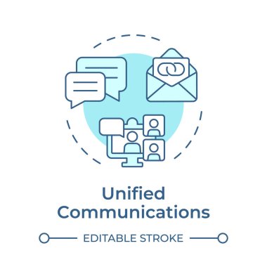 Birleşik iletişim yumuşak mavi konsept simgesi. Telekom servisi. Sesli arama. Çevrimiçi iletişim. Yuvarlak şekil çizimi. Soyut bir fikir. Grafik tasarımı. Broşürde kullanması kolay