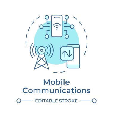Mobil iletişim yumuşak mavi konsept simgesi. Telekomünikasyon servisi. Cep telefonu şebekesi. Kablosuz bağlantı. Yuvarlak şekil çizimi. Soyut bir fikir. Grafik tasarımı. Broşürde kullanması kolay