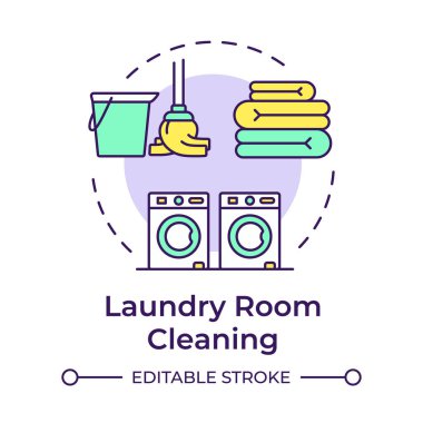 Laundry room cleaning multi color concept icon. Washer machines, dryers. Clean utility space. Round shape line illustration. Abstract idea. Graphic design. Easy to use in infographic, presentation clipart