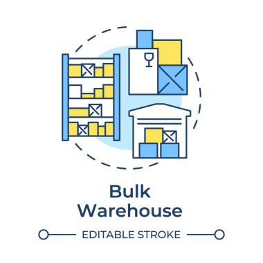 Toplu depo çok renkli konsept ikonu. Endüstriyel yapı tipi. Dağıtım merkezi. Gayrimenkul. Yuvarlak şekil çizimi. Soyut bir fikir. Grafik tasarımı. Kitapçıkta kullanması kolay