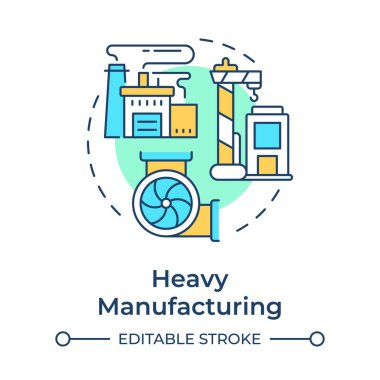 Çok renkli konsept ikonu üretiyor. Endüstriyel mülkiyet. Fabrika inşaatı. Gayrimenkul. Yuvarlak şekil çizimi. Soyut bir fikir. Grafik tasarımı. Makalede kullanması kolay