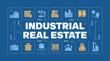 Industrial real estate dark blue word concept. Commercial property for sale. Warehouse. Visual communication. Vector art with lettering text, editable glyph icons. Hubot Sans font used clipart