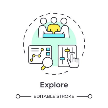 Çok renkli konsept simgesini keşfedin. İş akışı organizasyonu, ticari. Şirket metodolojisi. Yuvarlak şekil çizimi. Soyut bir fikir. Grafik tasarımı. Bilgide ve sunumda kullanması kolay