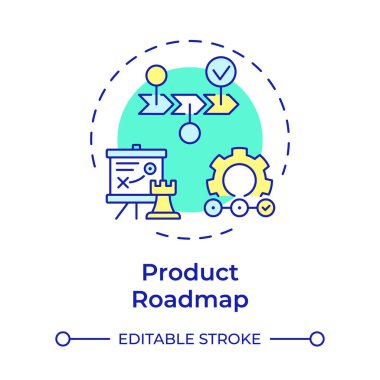 Ürün yol haritası çok renkli konsept simgesi. Çevik proje planlaması, şirket. İlerleme kilometre taşları. Yuvarlak şekil çizimi. Soyut bir fikir. Grafik tasarımı. Bilgide ve sunumda kullanması kolay