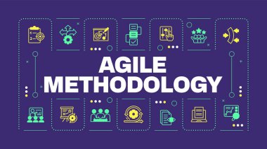 Çevik metodoloji mor kelime konsepti. Risk değerlendirmesi, ürün kalitesi. İş organizasyonu. Görsel iletişim. Harfli vektör sanatı, düzenlenebilir sembol. İnbot Sans yazı tipi kullanıldı