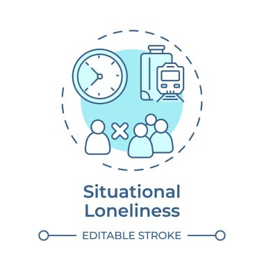 Durumsal yalnızlık. Yumuşak mavi kavram ikonu. Sosyal bağlantılar, ilişkiler. Yuvarlak şekil çizimi. Soyut bir fikir. Grafik tasarımı. Bilgide ve sunumda kullanması kolay