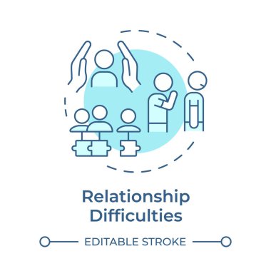 İlişki sorunları yumuşak mavi konsept simgesi. Zihinsel refah, güven sorunu. Yuvarlak şekil çizimi. Soyut bir fikir. Grafik tasarımı. Bilgide ve sunumda kullanması kolay
