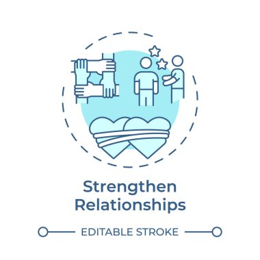 İlişkileri güçlendirmek için yumuşak mavi konsept simgesi. Sosyal bağlantı, arkadaşlık. Yuvarlak şekil çizimi. Soyut bir fikir. Grafik tasarımı. Bilgide ve sunumda kullanması kolay
