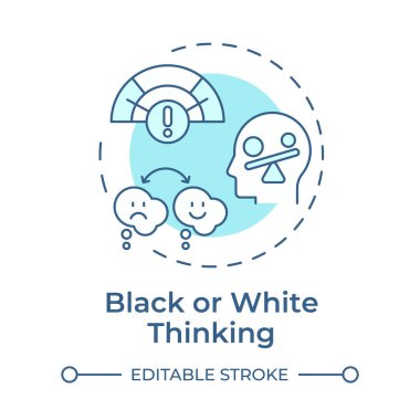 Black and white thinking soft blue concept icon. Negative thinking, positive thoughts. Round shape line illustration. Abstract idea. Graphic design. Easy to use in infographic, presentation clipart