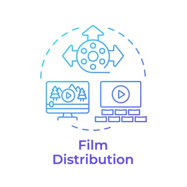 Film dağıtımı çok renkli konsept simgesi. Film yayını, eğlence. Sinema galası. Yuvarlak şekil çizimi. Soyut bir fikir. Grafik tasarımı. Bilgide ve sunumda kullanması kolay