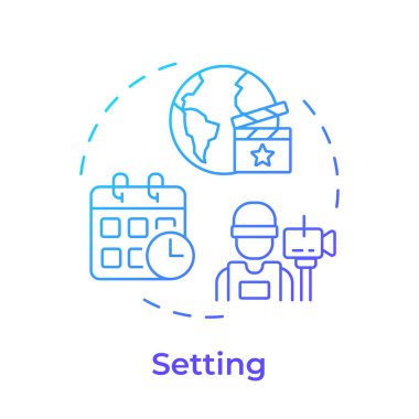 Hikaye çok renkli konsept simgesi belirliyor. Film yapmak, senaryo yazmak. Film anlatımı. Yuvarlak şekil çizimi. Soyut bir fikir. Grafik tasarımı. Bilgide ve sunumda kullanması kolay
