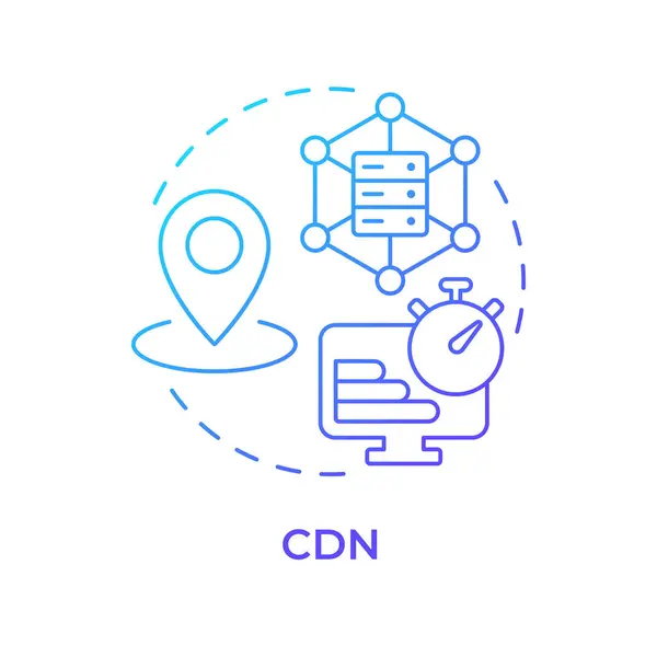 stock vector CDN blue gradient concept icon. Content delivery network. Dedicated servers, technology infrastructure. Round shape line illustration. Abstract idea. Graphic design. Easy to use in infographic