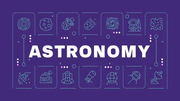 stock vector Astronomy dark purple word concept. School subject. Natural science. Cosmos and universe. Horizontal vector image. Headline text surrounded by editable outline icons. Hubot Sans font used