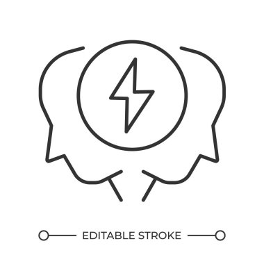 İnsanların doğrusal simgeleriyle çelişiyor. İnsan profilleri ve yıldırım. Grup tartışması ve anlaşmazlık. Gerilim konsepti. İnce çizgili çizim. Contour sembolü. Vektör çizimi. Düzenlenebilir vuruş