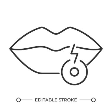 Herpes lineer simgesi. Uçuk. Viral enfeksiyon belirtileri. Dudaklarım su topladı. Herpes simplex virüsü işareti. Dudak ağrısı. İnce çizgili çizim. Contour sembolü. Vektör çizimi. Düzenlenebilir vuruş