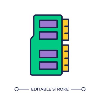 Hafıza kartı RGB renk simgesi. Elektronik depolama cihazı. Dijital veri. Hafıza kartı. Hafıza çipi. Veri yönetimi. İzole vektör çizimi. Basit bir çizgi çizimi. Düzenlenebilir vuruş