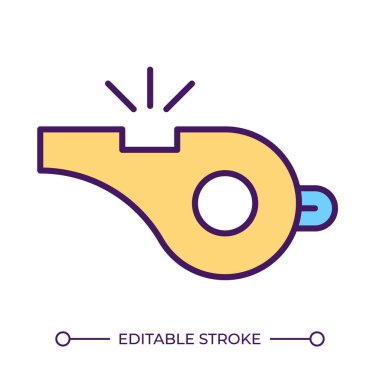 RGB renk simgesini ıslık çal. Spor malzemeleri. Koçluk. Hakem düdüğü. Alarm sinyali. Maç sırasında dikkat sesi. İzole vektör çizimi. Basit bir çizgi çizimi. Düzenlenebilir vuruş