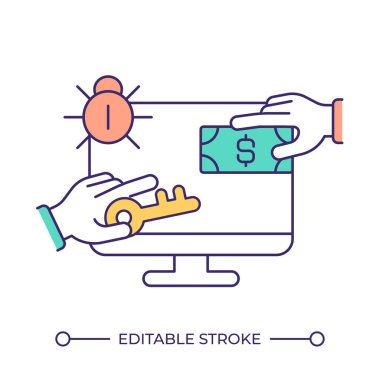 Çevrimiçi işlem hassasiyeti RGB renk simgesi. Siber güvenlik sorunu. Bilgi sızıntısı. Hackleme girişimi. İzole vektör çizimi. Basit bir çizgi çizimi. Düzenlenebilir vuruş