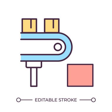 Üretim hattı RGB renk simgesi. Taşıyıcı bant ve kutular. Üretim. Montaj hattı. Fabrika otomasyonu. İzole vektör çizimi. Basit bir çizgi çizimi. Düzenlenebilir vuruş