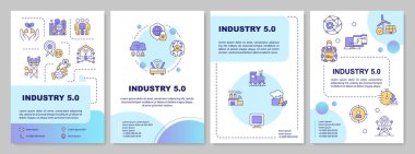 Industry 5.0 blue circle brochure template. Leaflet design with linear icons. Editable 4 vector layouts for presentation, annual reports. Arial-Black, Myriad Pro-Regular fonts used clipart