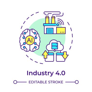 Endüstri 4.0 çok renkli konsept simgesi. Dördüncü sanayi devrimi. Yapay zeka. Akıllı fabrika. Yuvarlak şekil çizimi. Soyut bir fikir. Grafik tasarımı. Makalede kullanması kolay