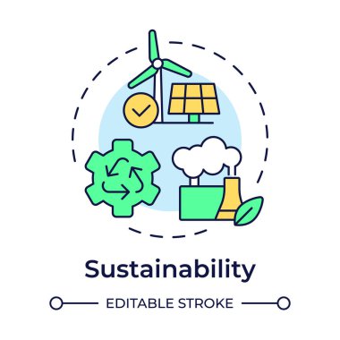 Sürdürülebilirlik çok renkli konsept simgesi. Endüstrinin temel direkleri 5.0. Çevresel sorumluluk. Temiz enerji. Yuvarlak şekil çizimi. Soyut bir fikir. Grafik tasarımı. Makalede kullanması kolay