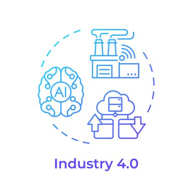 Sektör 4.0 mavi gradyan konsept simgesi. Dördüncü sanayi devrimi. Yapay zeka. Akıllı fabrika. Yuvarlak şekil çizimi. Soyut bir fikir. Grafik tasarımı. Makalede kullanması kolay
