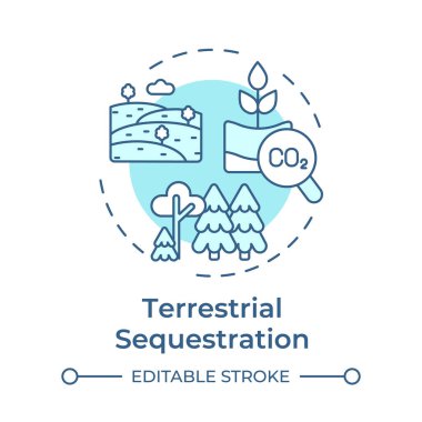 Karasal tecrit yumuşak mavi konsept ikonu. Karbon yakalama, ormanlaşma. Çevre, doğa. Yuvarlak şekil çizimi. Soyut bir fikir. Grafik tasarımı. Bilgiyi kullanması kolay