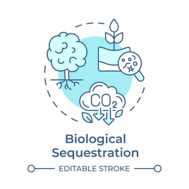 Biyolojik tecrit, yumuşak mavi kavram ikonu. Karbon fabrikası, ormancılık. Karbondioksit salınımı. Yuvarlak şekil çizimi. Soyut bir fikir. Grafik tasarımı. Kullanımı kolay bilgi sunumu
