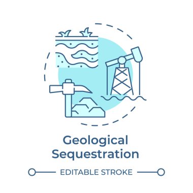 Jeolojik tecrit yumuşak mavi konsept ikonu. Yağ madenciliği, karbon yakalama. Tarım, çevre. Yuvarlak şekil çizimi. Soyut bir fikir. Grafik tasarımı. Bilgiyi kullanması kolay
