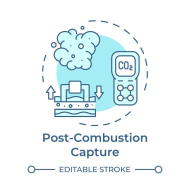 Yanma sonrası, yumuşak mavi konsept ikonu yakalayın. Fosil gaz, emisyon. Karbon yönetimi. Yuvarlak şekil çizimi. Soyut bir fikir. Grafik tasarımı. Kullanımı kolay bilgi sunumu
