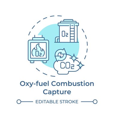 Oksi yakıtlı yanma, yumuşak mavi konsept ikonu yakalar. Karbon depolama, yakıt emisyonu. Yuvarlak şekil çizimi. Soyut bir fikir. Grafik tasarımı. Kullanımı kolay bilgi sunumu