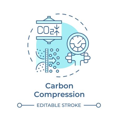 Karbon sıkıştırma yumuşak mavi konsept simgesi. Sera gazı işleme, filtreleme. Yuvarlak şekil çizimi. Soyut bir fikir. Grafik tasarımı. Kullanımı kolay bilgi sunumu