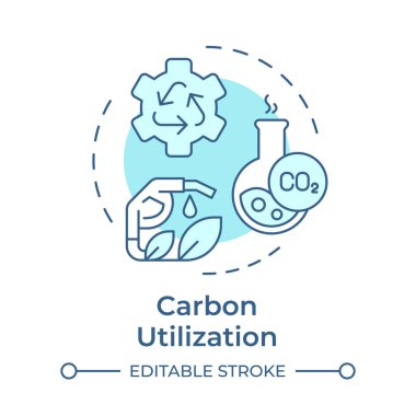 Karbon kullanımı yumuşak mavi konsept simgesi. Sera gazı işleme, filtreleme. Yuvarlak şekil çizimi. Soyut bir fikir. Grafik tasarımı. Kullanımı kolay bilgi sunumu