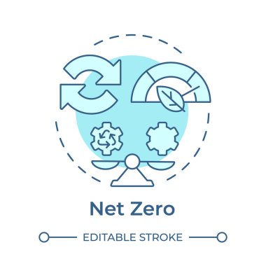 Net zero soft blue concept icon. Carbon emission reprocessing. Co2 pollution reduction. Round shape line illustration. Abstract idea. Graphic design. Easy to use infographic, presentation