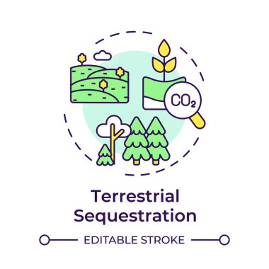Karasal tecrit çok renkli konsept ikonu. Karbon yakalama, ormanlaşma. Çevre, doğa. Yuvarlak şekil çizimi. Soyut bir fikir. Grafik tasarımı. Bilgiyi kullanması kolay