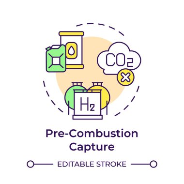 Yanma öncesi yakalama çok renkli konsept simgesi. Karbon depolama, rezervuarlar. Karbondioksit salınımı. Yuvarlak şekil çizimi. Soyut bir fikir. Grafik tasarımı. Kullanımı kolay bilgi sunumu